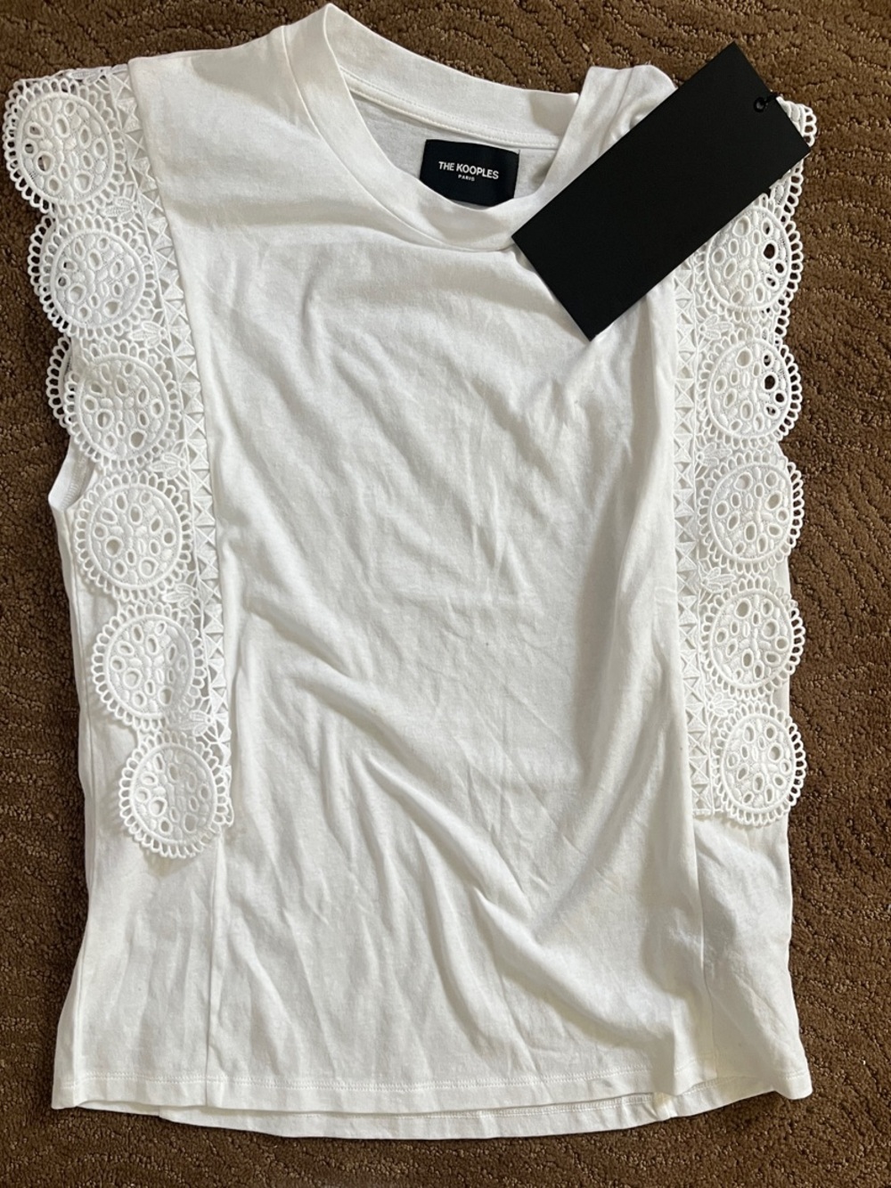 The Kooples White Lace-Trim Sleeveless Tank